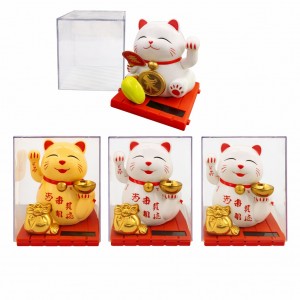 Figura decorativa de Gato de la Suerte (Maneki Neko) con diseño tradicional japonés, ideal para atraer prosperidad, fortuna y buena suerte en negocios, oficinas y hogares. Por Mayoreo M6729-3