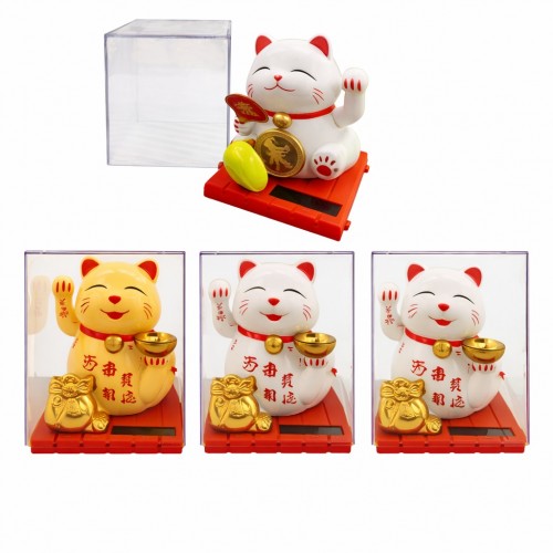 Figura decorativa de Gato de la Suerte (Maneki Neko) con diseño tradicional japonés, ideal para atraer prosperidad, fortuna y buena suerte en negocios, oficinas y hogares. Por Mayoreo M6729-3