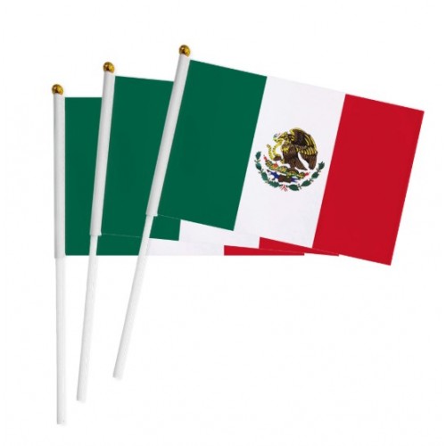 Bandera mexicana  ondeada a mano de 14x21cm  por Mayoreo 81414
