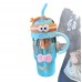 Trios de Botellas infantiles de colores con popote y tapa con ojos 3D – 3 tamaños diferentes – Plástico resistente- Por Mayoreo  883464