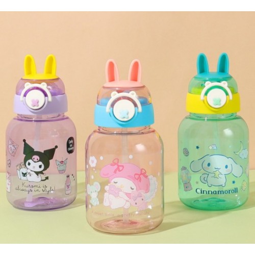 Botellas infantiles con orejas de conejo y correa ajustable – Diseño de dibujos animados – Tapa abatible con popote- Por Mayoreo 883535