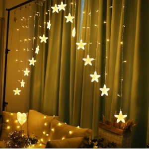 Cortina de luces LED con estrellas colgantes – Guirnalda luminosa decorativa para habitación, ventana o fiestas- Por Mayoreo 883640