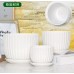 Set de 3 macetas cerámicas redondas blancas con base incluido diseño estriado decorativo, Por Mayoreo 89136