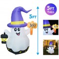 Decoración inflable de fantasma con sombrero de brujo y luces LED – Modelo “Boo!” con lámpara – Ideal para Halloween exterior-1.5m, Por Mayoreo  9243-09