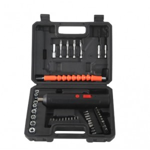 Destornillador eléctrico portátil recargable con batería de larga duración. Con kit de accesorios, extensor flexible y estuche portátil. Compacto, ergonómico y perfecto para reparaciones en casa o taller. Por Mayoreo  BS-8045