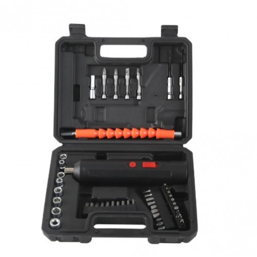 Destornillador eléctrico portátil recargable con batería de larga duración. Con kit de accesorios, extensor flexible y estuche portátil. Compacto, ergonómico y perfecto para reparaciones en casa o taller. Por Mayoreo  BS-8045