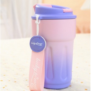 Botella térmica reutilizable con popote y tapa abatible, vaso portátil para niños y jóvenes, Por Mayoreo BZ822