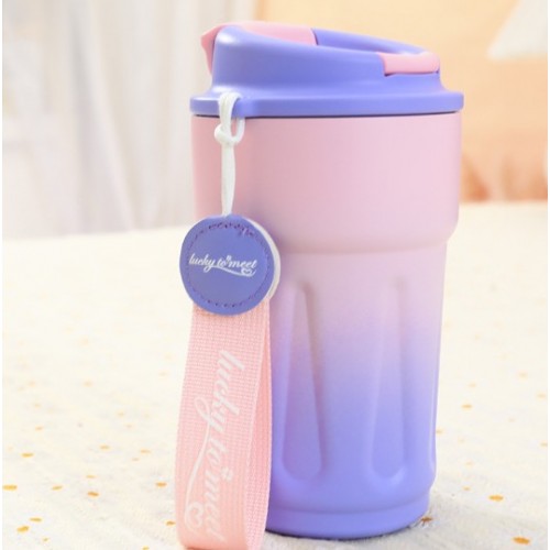 Botella térmica reutilizable con popote y tapa abatible, vaso portátil para niños y jóvenes, Por Mayoreo BZ822