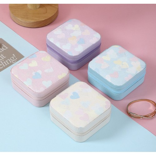 Mini Joyero de Viaje con Estampado de Corazones – Estuche Organizador de Accesorios caja de almacenamiento multifuncional 10*10*5cm, Por Mayoreo C2-135