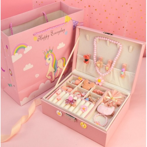 Set de Accesorios para Niñas con estuche tipo joyero  Unicornio Kawaii Y bolsa de Regalo de alta gama Por Mayoreo C4-016
