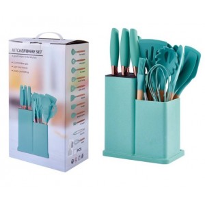 Set de utensilios de cocina 19 piezas de silicona con base organizadora- Perfecto para hogar, restaurantes y regalos- Por Mayoreo CJ-2085