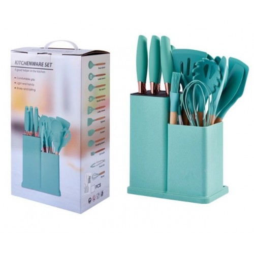 Set de utensilios de cocina 19 piezas de silicona con base organizadora- Perfecto para hogar, restaurantes y regalos- Por Mayoreo CJ-2085