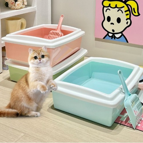 Arenero para gato con borde alto y pala, caja sanitaria antiderrames sin olor de 39×30.5×12 cm. Por Mayoreo CW14