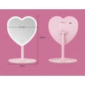 Espejo de maquillaje LED con forma de corazón, luz ajustable con control táctil, diseño moderno y base estable para tocador, Por Mayoreo  CY087