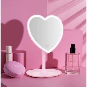 Espejo de maquillaje LED con forma de corazón, luz ajustable con control táctil, diseño moderno y base estable para tocador, Por Mayoreo  CY087