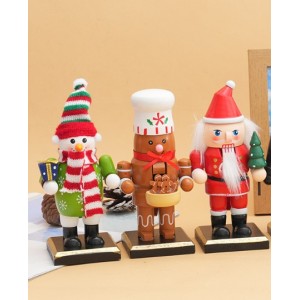 Figuras navideñas tipo cascanueces de madera de 16cm – Decoraciones de Santa Claus, muñeco de nieve y jengibre para hogar o regalo- Por Mayoreo M2318-10