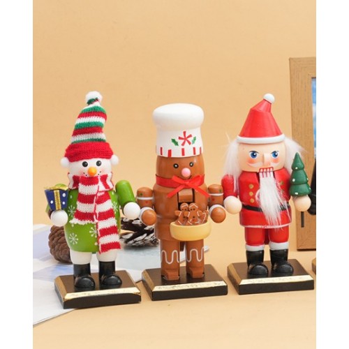 Figuras navideñas tipo cascanueces de madera de 16cm – Decoraciones de Santa Claus, muñeco de nieve y jengibre para hogar o regalo- Por Mayoreo M2318-10