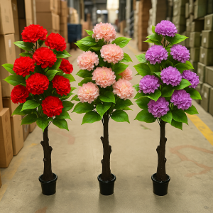 Arbusto floral artificial decorativo | Plantas de flores grandes en colores rojo, rosa y morado 1.45m| Ideal para interiores y eventos. Por Mayoreo 478-5