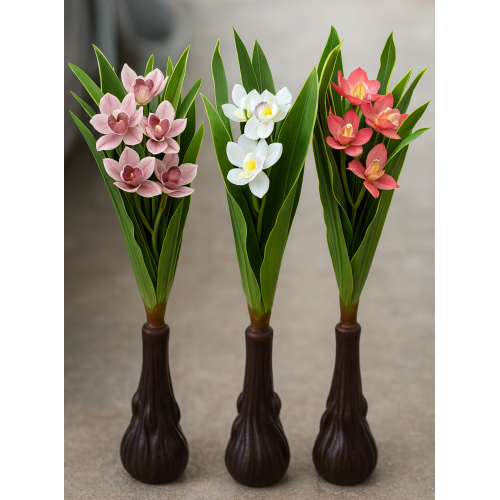 Arreglo floral de Orquídea Cymbidium artificial 0.9 m | Planta decorativa con 11 flores y hojas largas | Ideal para interiores| Arreglo premium para interiores. Por Mayoreo 478-3