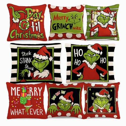 Set de cojines decorativo Navideñas con diseños de Grinch – Impreso Solo por un Lado – Modelos Variados , Por Mayoreo T-30502
