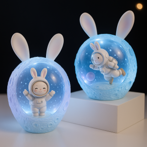 Lámpara LED con Conejo Astronauta – Luz Nocturna Decorativa Esfera Lunar- Por Mayoreo HC0913