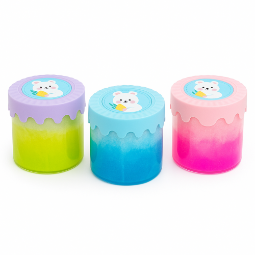 Slime Decorativo en Frasco con Tapa de Osito – Colores Pastel Degradado- suave y moldeable que se puede estirar, apretar y manipular para jugar. Por Mayoreo  A34