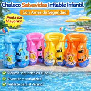 Chaleco Salvavidas Inflable Infantil con Arnés – Flotador de Seguridad para Alberca y Playa de PVC- Por Mayoreo  1502-27