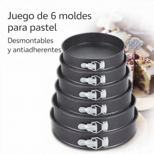 Juego de 6 Moldes Desmontables para Pastel Antiadherentes – Moldes Redondos para Repostería- Por Mayoreo 16111-1