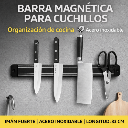 Barra Magnética para Cuchillos de 33 cm en Acero Inoxidable – Soporte de Pared para Cocina-  y para  tijeras de cocina,  Por Mayoreo M34881-1