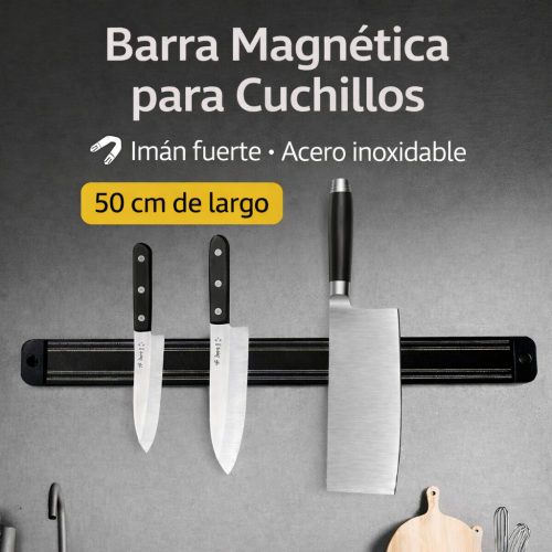 Barra Magnética para Cuchillos de 50 cm en Acero Inoxidable – Soporte de Pared con Imán Fuerte para Cocina- Por Mayoreo M34881-2