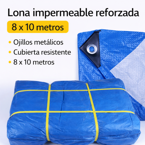 Lona Impermeable Reforzada 8 x 10 m con Ojillos Metálicos – Cubierta Resistente para Exterior | Venta por Mayoreo 13839-7