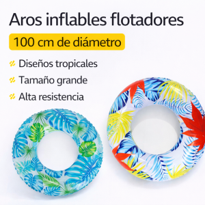 Aros Inflables Flotadores de 100 cm con Diseño Tropical – Flotador Grande para Alberca y Playa | Por Mayoreo 1502-25