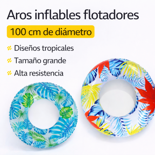 Aros Inflables Flotadores de 100 cm con Diseño Tropical – Flotador Grande para Alberca y Playa | Por Mayoreo 1502-25