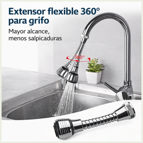 Extensor Flexible para Grifo 360° con Aireador – Cabezal Giratorio  2 Modos Antisalpicaduras para Cocina-  Por Mayoreo 34142-59