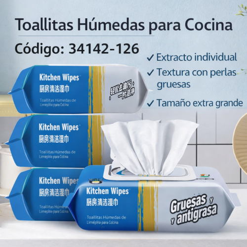 Toallitas Húmedas de Limpieza para Cocina de 50 hojas – Toallas Gruesas Antigrasa Multiusos- Limpieza de un  solo uso. Por Mayoreo 34142-126