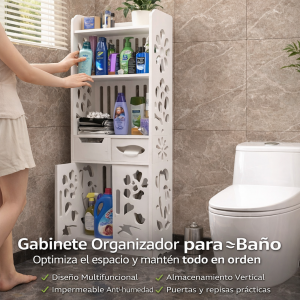 Gabinete Organizador para Baño Multifuncional con Puertas y Repisas – Almacenamiento Vertical- Por Mayoreo M9247-9