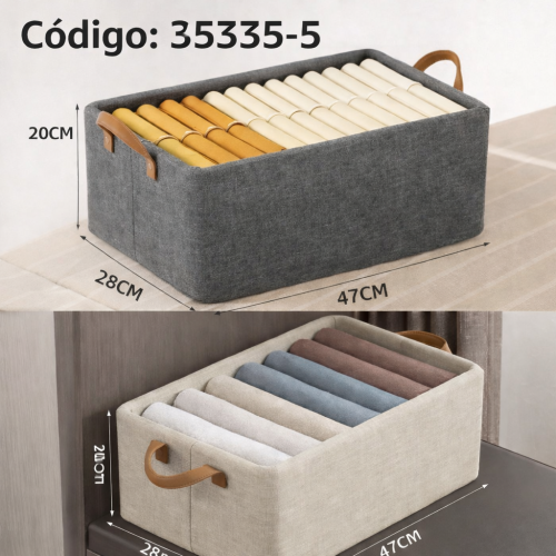 Caja Organizadora de Tela con Asas para Ropa y Clóset- Práctica, resistente y de diseño moderno.Por Mayoreo 35335-5