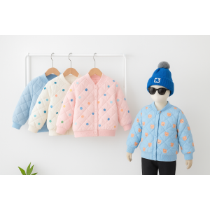 Chamarras acolchadas infantiles de invierno con cuello redondo – Varios colores y estampados – Unisex  Por Mayoreo W-TMF2571