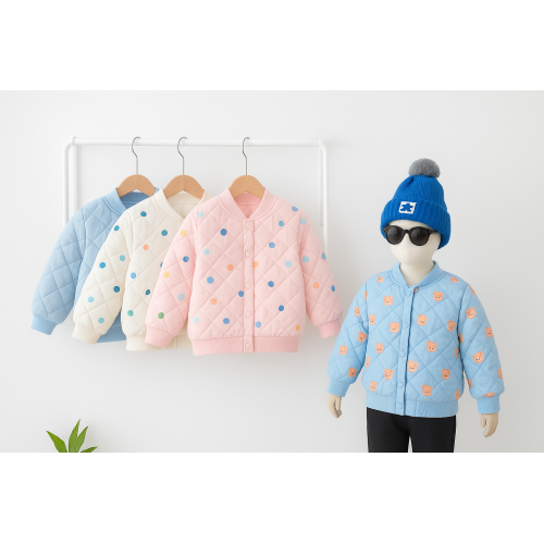 Chamarras acolchadas infantiles de invierno con cuello redondo – Varios colores y estampados – Unisex  Por Mayoreo W-TMF2571
