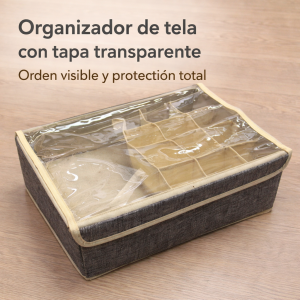 Caja Organizadora de Tela con Tapa Transparente y Compartimentos – Ideal para ropa interior, clóset y cajones- Por Mayoreo 35335-6