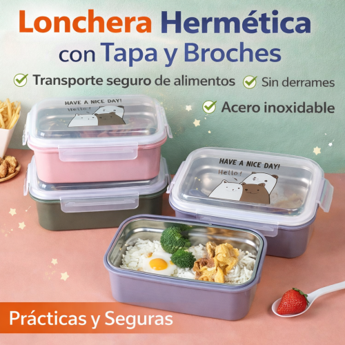 Bonita lonchera de dibujos animados lunch box portátil- Y tamaño práctico para comidas completas, snacks o lunch- Por Mayoreo M34878-6