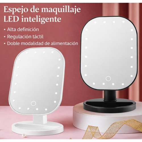 espejo led portátil de mesa 26x17 cm con luz regulable para maquillaje y cuidado personal, mayoreo HZJ35
