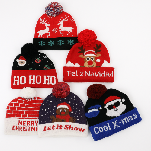 Gorro navideño con luz gorros navideños tejidos con diseños festivos y frases navideñas. Por  Mayoreo W-RMZ2746