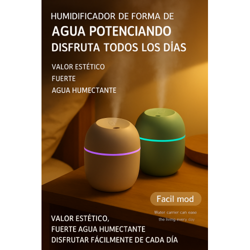 Humidificador difusor de aroma LED con diseño redondo portátil, mini vaporizador ultrasónico para hogar, oficina y recámara, Por Mayoreo  W-GJSQ1558