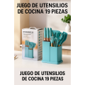 Set de utensilios de cocina 19 piezas de silicona con base organizadora- Perfecto para hogar, restaurantes y regalos- Por Mayoreo CJ-2085