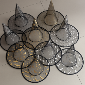 Sombreros de bruja decorativos de malla con diferentes diseños – Modelos surtidos – Accesorio ideal para disfraces y decoración de Halloween- Por Mayoreo 1985-12