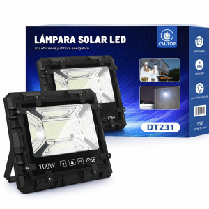 Lámpara solar LED tipo reflector 100W impermeable IP66, foco solar de alta potencia para exteriores, Por Mayoreo DT231