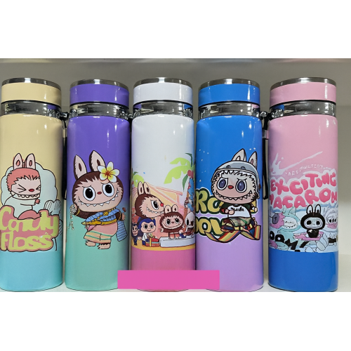 Termo infantil de diseños animados 1000 ml | Botella térmica kawaii de acero inoxidable con diseños coloridos, Por Mayoreo, ZH-1023