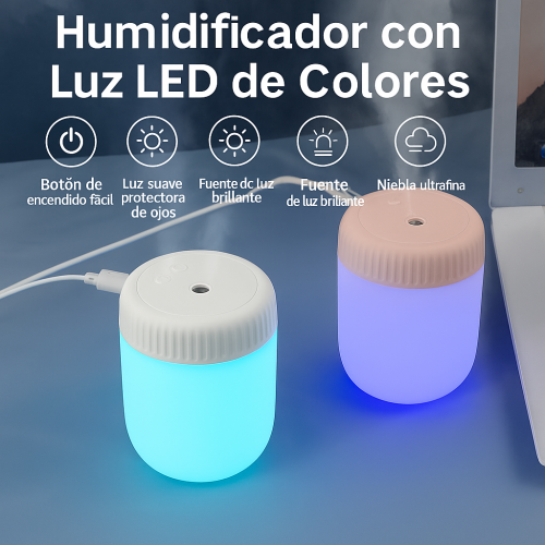 Mini Humidificador de Aire Compacto con Luz LED Aromaterapia Difusor Portátil Purificador Silencioso para Hogar de 220ml, Por Mayoreo JSQ437