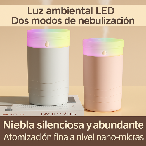 Mini Humidificador cilíndrico con luz LED multicolor y dos modos de nebulización de 380ml con carga USB, Por Mayoreo  JSQ452